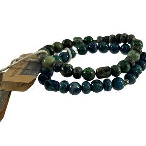Lot 2 African Turquoise Azurite Beaded Stretch Bracelets Natural Gemstone